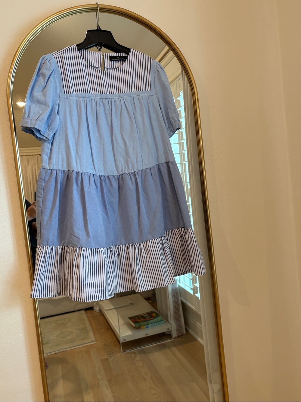 Pomander Place Light Blue Tiered Striped womens Dress
